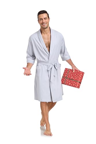 Image of COLORFULLEAF 100% Cotton Men's Bathrobes Summer Kimono Short Sleeve Lightweight Soft Breathable Spa Robe for Men