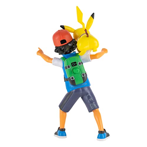 Pokemon 4.5-Inch Feature Battle Action Figure, Features Ash and Launch into Action 2-Inch PikachuFig Ash and Pikachu, red