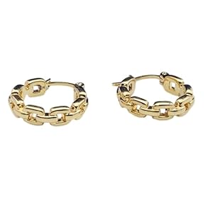 18K Gold Chain Link Earrings, Elegant Au750 Hollow Luxury Studs, Minimalist Fashion Jewelry for Women