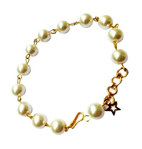 MASHKI White Pearl Bracelet with Pearl Beads, Eye closer with Star Symbol Charm for Girls and Women, Size Free