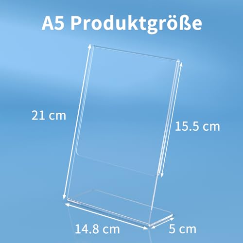 AITEE A5 Acryl Tischaufsteller Schräg: 6 Stück Transparent Aufsteller Plexiglas Werbeaufsteller L-ständer für Büro, Restaurant, Geschäft, Hotel, Werbeaktionen, Theke