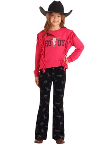 Rock and Roll Girls Horse Print Corduroy Flare Jeans - Black - BG6PD05302