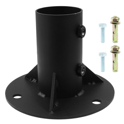 PHITUODA 52mm Round Chain Link Fence Post Pole Flange Base, Black Floor Flange, 2 Inches Concrete Mounted Post Pole Bracket for Mailbox Fence Flag