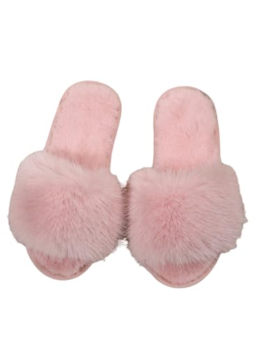 MakeMeChic Women's Fuzzy Open Toe House Shoes Furry Slip On Bedroom Indoor Slippers