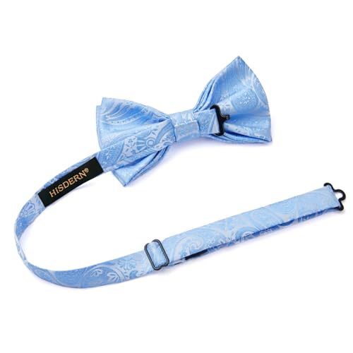 Image of HISDERN Bow Ties for Men Paisley Floral Pre-tied Bowtie Pocket Square Set Men's Formal Bow Ties Wedding Party