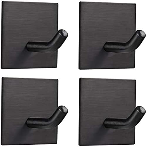 Image of Enclave Heavy Duty Adhesive Hooks, Stick on Wall Adhesive Hangers, Strong Stainless Steel Holder, Self Adhesive Hooks for Kitchen Bathroom Home Door Towel Coat Key Robe. (Cube Black, Pack of 4)