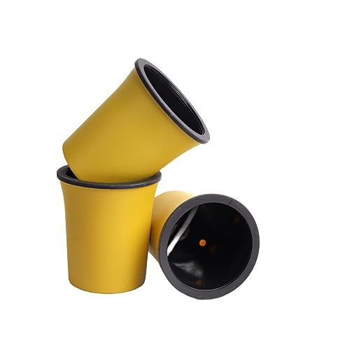 Image of Oslo Self Watering Pots | Planters for Your Home Living Room Office Decor, Round Plastic 4.3 Inch Set of 3 (Mocca) (Yellow)