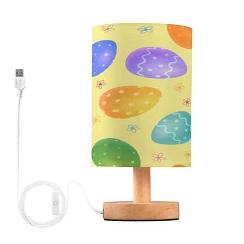 SDMKA Cute Easter Eggs Bedside Table Lamp for Bedroom, Minimalist Nightstand Lamp with Round Fabric Shade for Living Room, Office, No Bulb Required