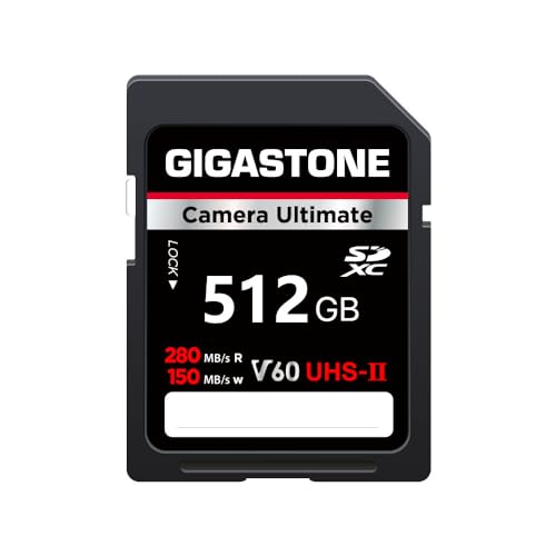 [5 Años Recuperación de Datos Gratis]GIGASTONE UHS-II V60 512GB Tarjeta SD, Cámara Ultimate, hasta 280/150 MB/s, U3 SDXC 4K UHD Video para Canon, Nikon, Sony, Pentax, Kodak, Panasonic, con 1 Minicaja