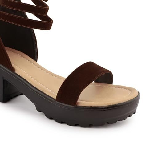 Image of Women's Platform Heels Signora112|Chunky Flared High Heel Sandals |Glossy Open Toe with Ankle Strap Signora112