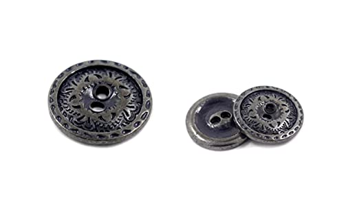 Bezelry Black Copper And Dark Blue Flower Engraving Metal Hole Blazer Button Set. 6 Pcs Of 23Mm, 8 Pcs Of 15Mm #TOP2