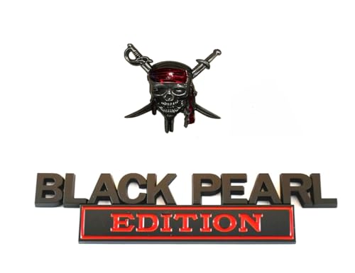 Image of 1x Pirate Plus 1x Black Pearl Edition Metal Emblem Sticker Badge Replacement for Universal Car Truck, RV, Scooter, SUV (Black Red)