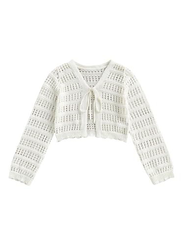 Image of GORGLITTER Women's Crochet Tie Front Tops Long Sleeve Boho Cropped Cardigan Festival Cowgirl Outfits