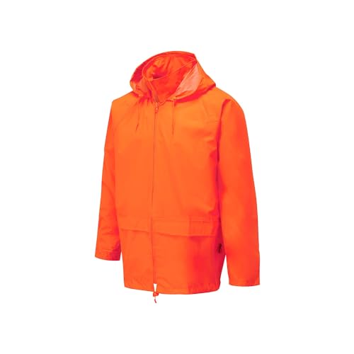 Image of Portwest US440 Men's Waterproof Rain Jacket - Lightweight Durable Hooded Weather Protection Safety Coat Orange, 4X-Large