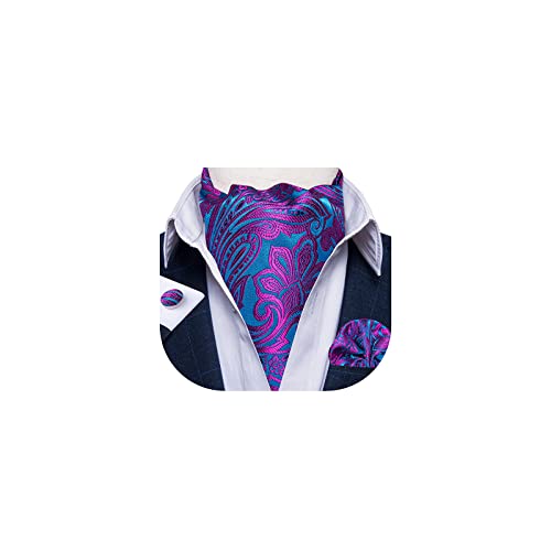 Image of DiBanGu 3PCS Ascot Ties for Men Wedding Jacquard Woven Silk Ascot Cravat for Men Cravat Tie and Pocket Square Set