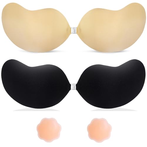 Invisible Sticky Bra Strapless Adhesive Bras Silicone Stick on Push Up Seamless Reusable Backless Bra for Women 2pack