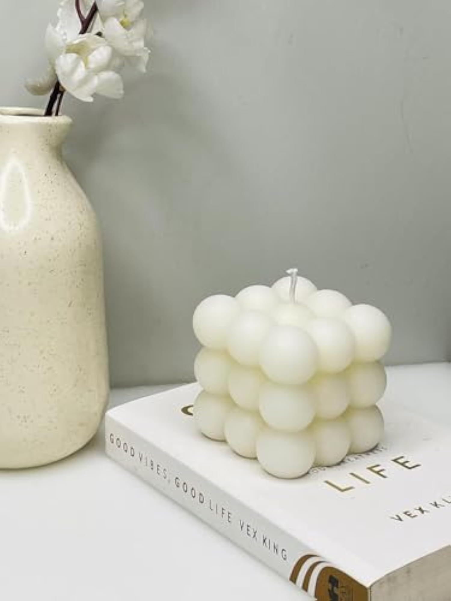 Premium Unscented Bubble Cube Candle, Hand-Poured Eco-Friendly