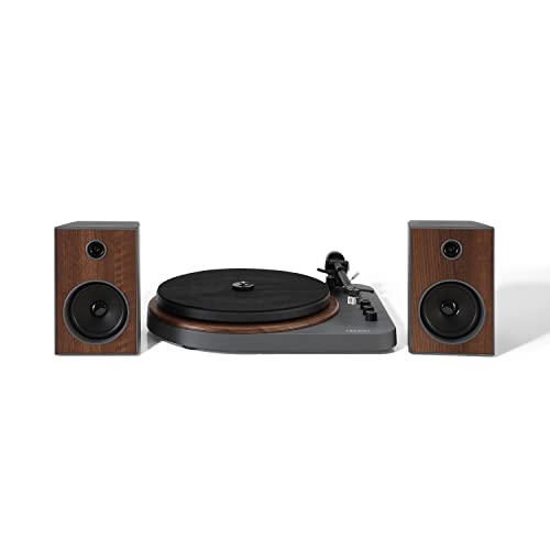 Crosley T160 Record Player with Speakers - Bluetooth Turntable with 24W Bookshelf Speakers, Easy Set Up Vinyl Player, Record Player Shelf System with Built-In Bluetooth Receiver, Black