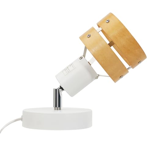 Aiwode ウォールランプ 木の色木製の円 E26対応 360度回転 壁掛け照明 スイッチ付き 高級 目に優しい 節電 省スペース設計 寝室 ベッドサイド デスクライト 読書用 高級レストラン照明 植物育成ライト対応 白 1個 電球はありません