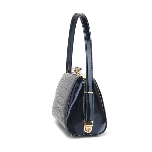 Style Strategy Push Lock Crossbody for women trapezoid Handbags Hardware Chain Crocodile Textured Shoulder patent leather bag3
