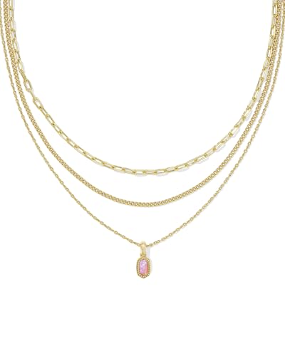 Kendra Scott Mini Elisa Triple Strand Necklace, Gold-Plated Brass, Carnation Kyocera Opal, Fashion Jewelry for Women