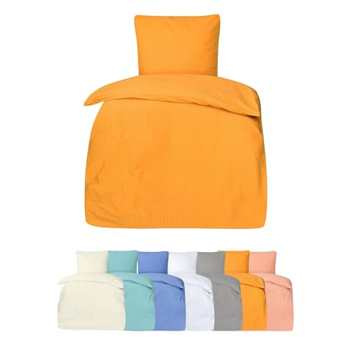 PremiumShop321 Seersucker Hotel Bettwäsche mit Hotelverschluss 100% Baumwolle (Gold, 155x220 / 80x80)