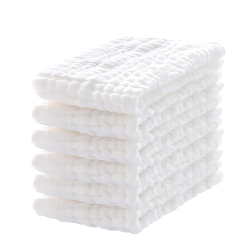 Cotton Burp Clothes for Baby 6 Pcs White Baby Burping Cloths for Feeding Cleaning Sleeping Wiping Soft Absorbent Breathable Cotton Muslin Cloths 50x25 cm/19.68x9.84 inch
