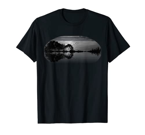 Guitar Gray Sky Trees City Lake Reflection Special Design T-Shirt