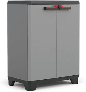 Keter Stilo Kunststoffschrank, niedrig, BxTxH: 68x39x90cm, grau/schwarz/rot, inkl. höhenverstellbarem Einlegeboden (max. Tragkraft 15kg)