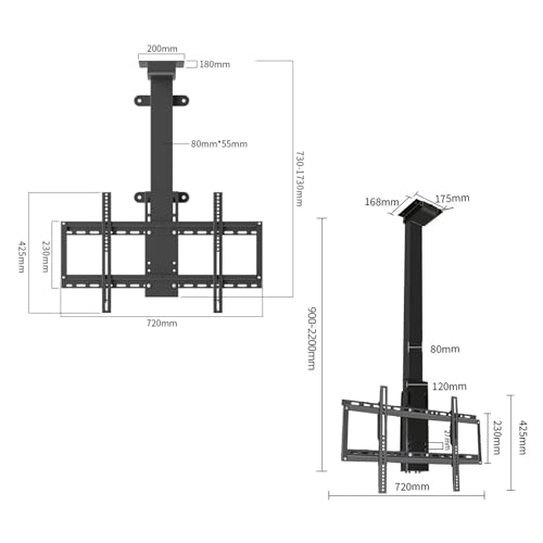 Support de plafond electrique telecommandable telescopique pour ecran de 32 a 70 pouces