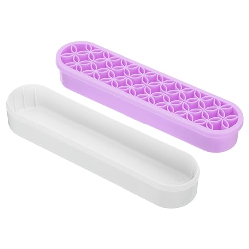 Image of PATIKIL Diamond Painted Pen Holder, Silicone Makeup Brush Holder Multi-Purpose Cosmetic Storage Box Desktop Organizer for Art Craft, Purple