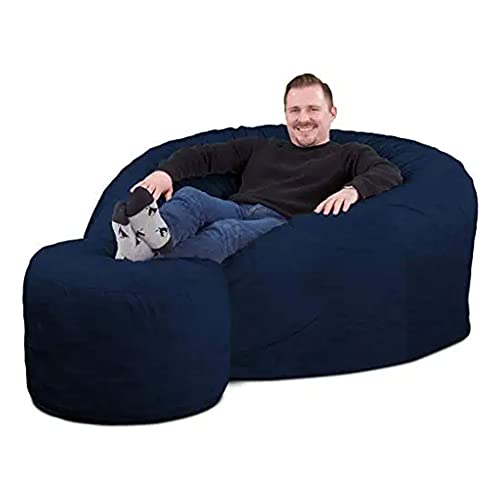 Ultimate Sack 5ft Bean Bag Chair & Footstool, Oversize Bean Bag Chair for Adults, Comfy Chair Bean Bag Couch Lounge Sofa Loveseat Furniture | Navy Suede
