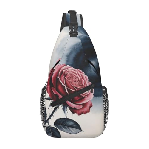 Rose Flower Crossbody Sling Bag For Women Men Fashion Adjustable Chest Bag Sling Backpack Casual Shoulder Bag Daypack