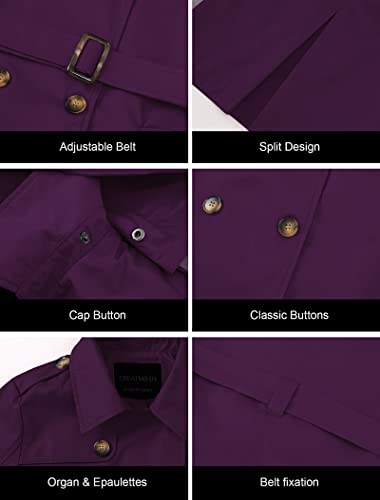 CREATMO US Women's Trench Coat Double-Breasted Classic Lapel Overcoat Belted Slim Outerwear Coat with Detachable Hood