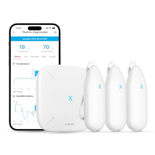 X-Sense Thermometre Interieur Connecté, WiFi Hygromètre Haute Précision avec Suivi Température et Humidité, Alertes App, Exportation Données, Portée 500m Compatible Alexa, STH54