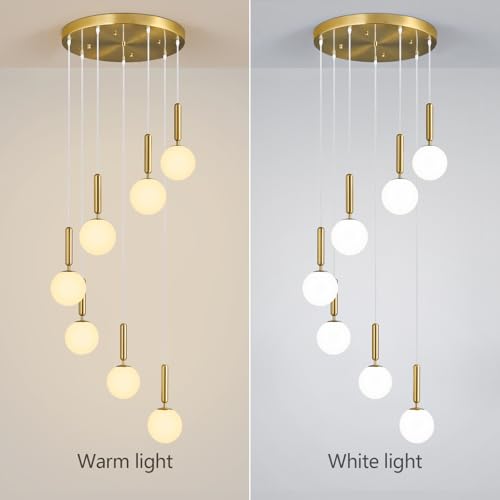 Image of 7-Lights Gold Chandelier with Milk White Glass Hanging Fixture Light