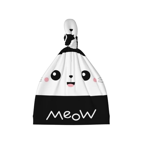 Cat Meow Baby Hats 0-6 Months Adjustable Top Knot Stretchy Soft Newborn Hats Baby Boy Girl Beanie Black
