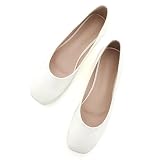 TN TANGNEST Womens Flats Fashion Square Toe Ballet Shoes Comfortable Slip On Flats White 40(8)