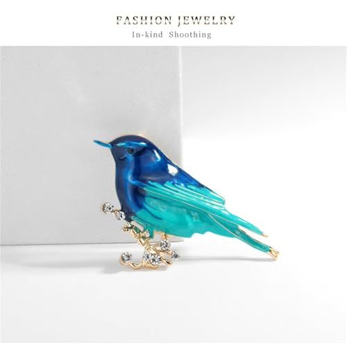 Image of coadipress Colorful Birds Brooch Pins Crystal Rhinestone Branch Bird Brooch Cute Enamel Animal Magpie Hummingbird Pin Fashion Jewelry Accessories Gifts