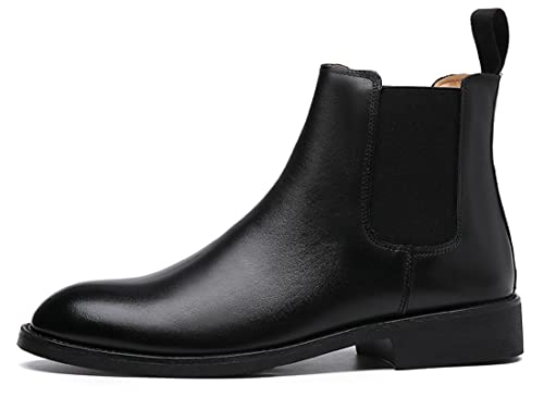 Santimon Mens Black Leather Dress Casual Chelsea Boot Chukka Ankle Boots2