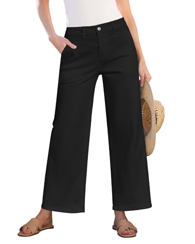 GRAPENT Wide Leg Jeans for Women Trendy Cropped High Waisted Front Yoke Casual Stretchy Denim Trousers Ankle Pants Jeans