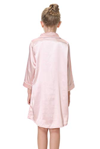 Cattygirl Children's Nightgown Polyester Silk Satin Sleepwear Girls Long Sleeve Nightdress Pajamas Rose Gold #TOP4