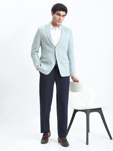 Image of SHOWOFFFF Men Solid Single Breasted Formal Blazer | Notched Lapel Full Sleeves Cotton Blazer for Mens | Slim Fit Regular Length Blazer for Men's