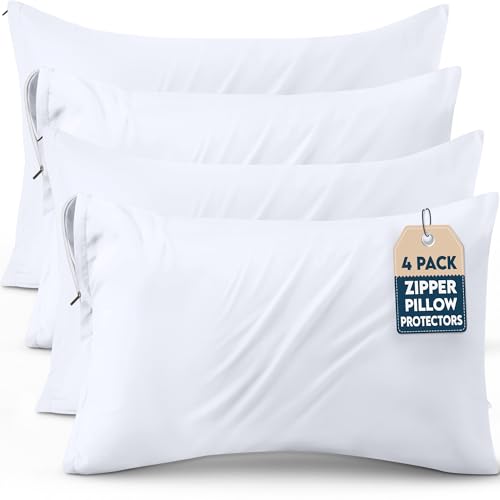 Utopia Bedding 4 Pack Pillow Protectors with Zipper Queen Size, Soft Brushed Microfiber Fabric...