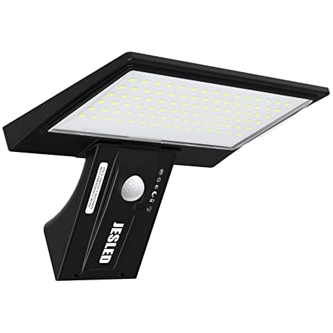 Solar Lights Outdoor Waterproof, JESLED Solar Flood Lights Outdoor Motion Sensor, 4 Lighting Modes, 2100LM, 2650 mAh High Capacity, USB Rechargeable, for Fence, Door, Wall, Garage, Pathway Cover