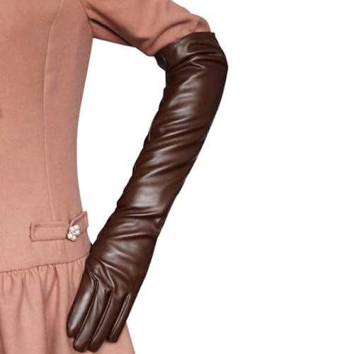 tuwiwol Gants longs en cuir PU faciles à assortir pour femmes, à la mode, large Application, confortables, longs gants en cuir PU pour femmes, café léger, L