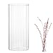 Produktbild QWORK® 20cm x 9cm Glas Vasen Deko für Tischdeko  Moderne Blumenvase Vase Tulpen mit vertikalen Streifen