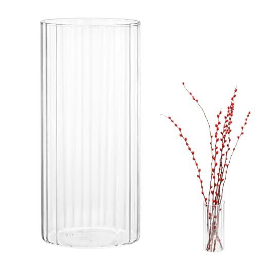 QWORK® 20cm x 9cm Vase Cylindrique en Verre Souffléà la Main pour Fleurs, Décoration Intérieure et Occasions Spéciales