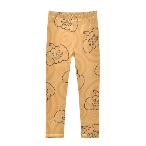 Pumpkin Lines Girls Leggings,Workout Leggings for Girls Toddler Athletic Legging Size for 3-10T