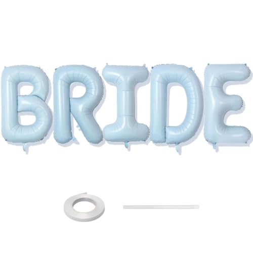 40 Inch Baby Blue BRIDE Balloons Large Light Pastel Bride Foil Helium Balloon Banner for Bachelorette Something Blue Before I Do Bridal Shower Wedding Engagement Bride To Be Party Decorations